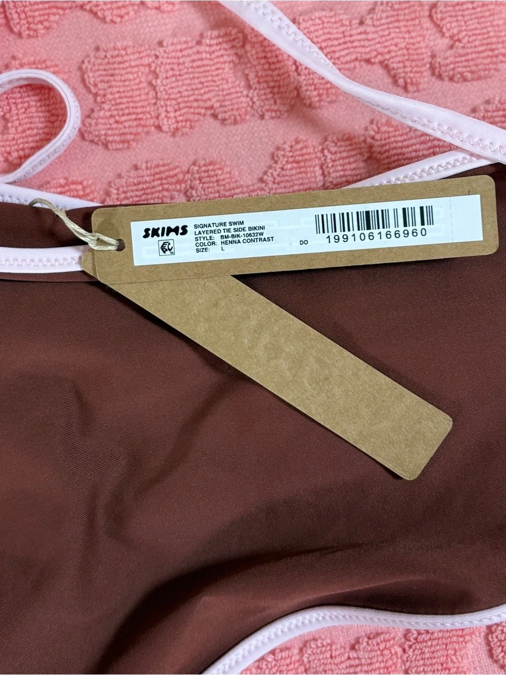 👙 SKIMS Signature Swim Layered Tie Side Bikini Bottom| Henna Contrast | L | NWT